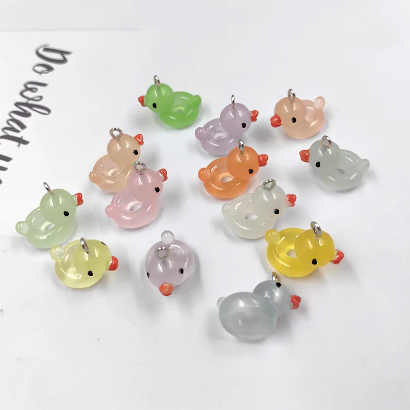 10pcs Cute Luminous Swimming Duck Charms for Jewelry Making Lovely Animals Pendants Diy Earring Keychain Necklace Finding