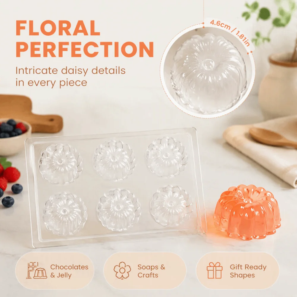 Candy Coating Daisy Flower Jelly Mold PP Non-stick Mousse Mold 6 Grids Soap Mold Mooncake Making