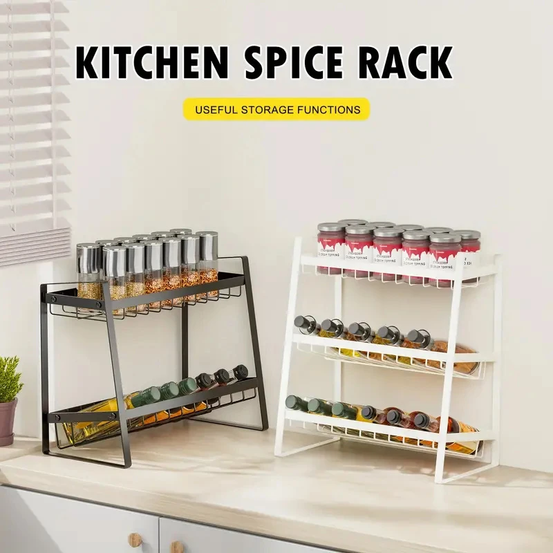 1Pc Spice Rack Organizer Multi Layer Seasoning Condiment Shelf Kitchen Bevelled Design Perfect for Seasoning Bottles