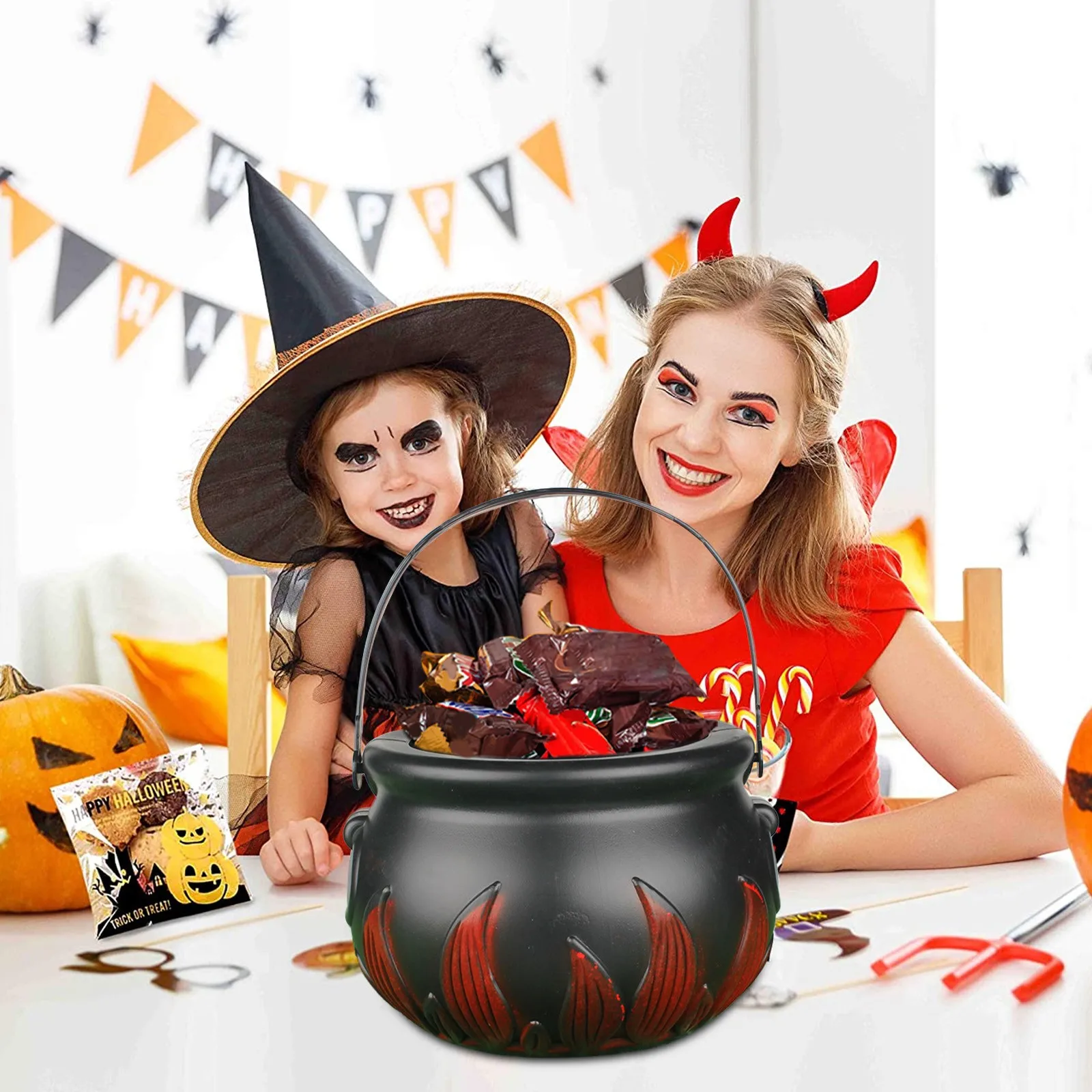 

Candy Pot Plastic Witch Skeleton Candy Cauldron Bucket Kettles With Handle Halloween Party Decoration Props Witch Burning Pot