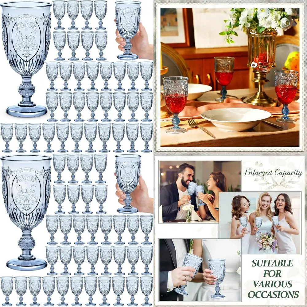 

10oz Vintage-Style Plastic Goblets Set of 36 for Party, Wedding, and More (Blue)