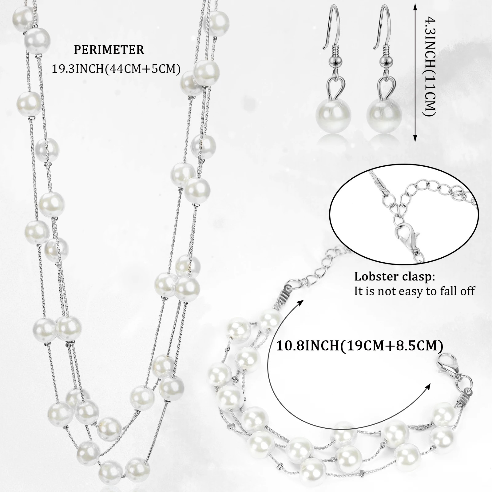 Pérola Colar Brinco e Pulseira Set, Camadas