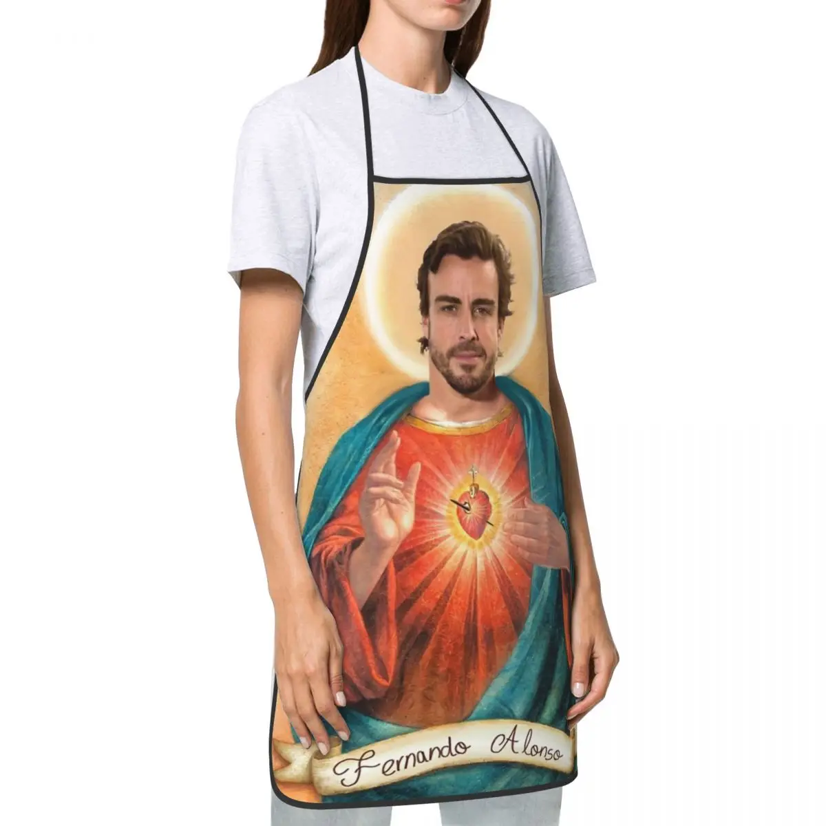 Fernando Alonso Saint Chef Apron Oil & Water Resistant Adjustable Neck Strap BBQ Aprons for Men Women Chef Gifts