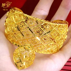 XUHUANG New Luxury Bangles With Ring Indian Middle East Women Charm Plated Gold Colour Bangle Wedding Jewellery Gift Wholesale