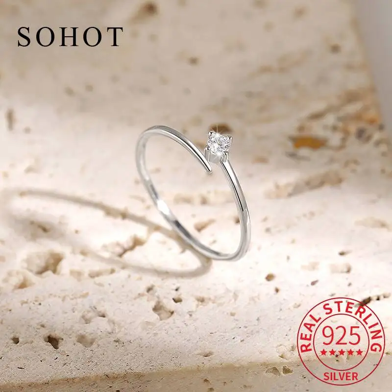 

Настоящее серебро 925 пробы, минималистичное круглое кольцо с цирконом для очаровательных женщин, модные ювелирные изделия, легкие роскошные аксессуары