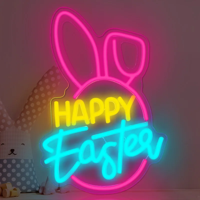 

Easter Neon Sign Acrylic Easter Eggs Rabbit Ears Decoration LED Neon Lights for Wall Pendant Happy Easter Party Decor Supplies