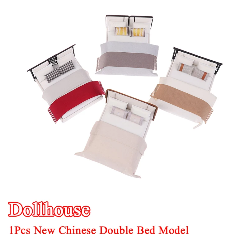 

Dollhouse New Chinese Double Bed Model Micro Scene Model Miniature Furniture Dolls Accessory Simulated Mini Furniture Ornament