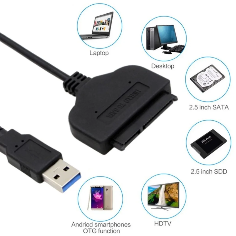 SATA to USB 3.0 Cable for 2.5 Inch External HDD SSD Hard Drive Support Up to 5Gbps SATA 3 22Pin Adapter USB 3.0 to Sata III Cord