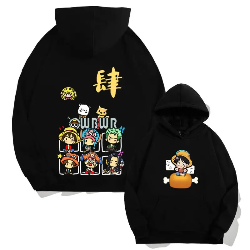 

One Piece Anime Hoodie Black Luffy Design with Wbwr Text Skull Logo Oversized Streetwear Kangaroo Pocket​​