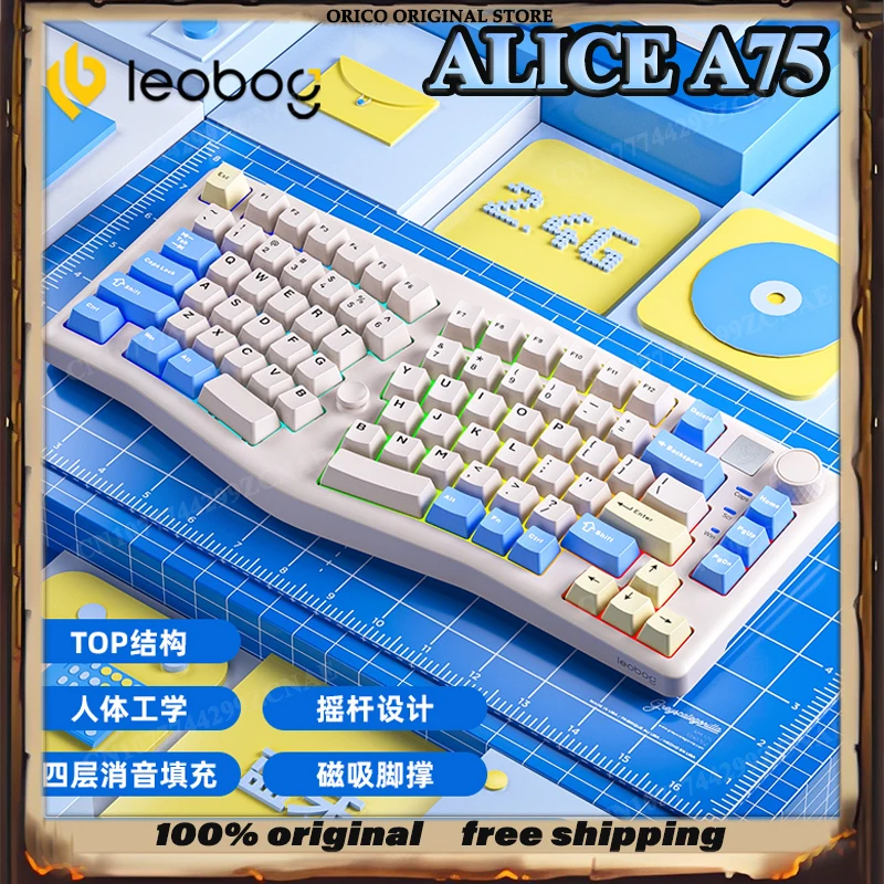Sales Leobog Alice A75 Mechanical Keyboard Ergonomics Keyboard 3Mode 2.4G Bluetooth Wireless Hot swap RGB Gamer Keyboard custom