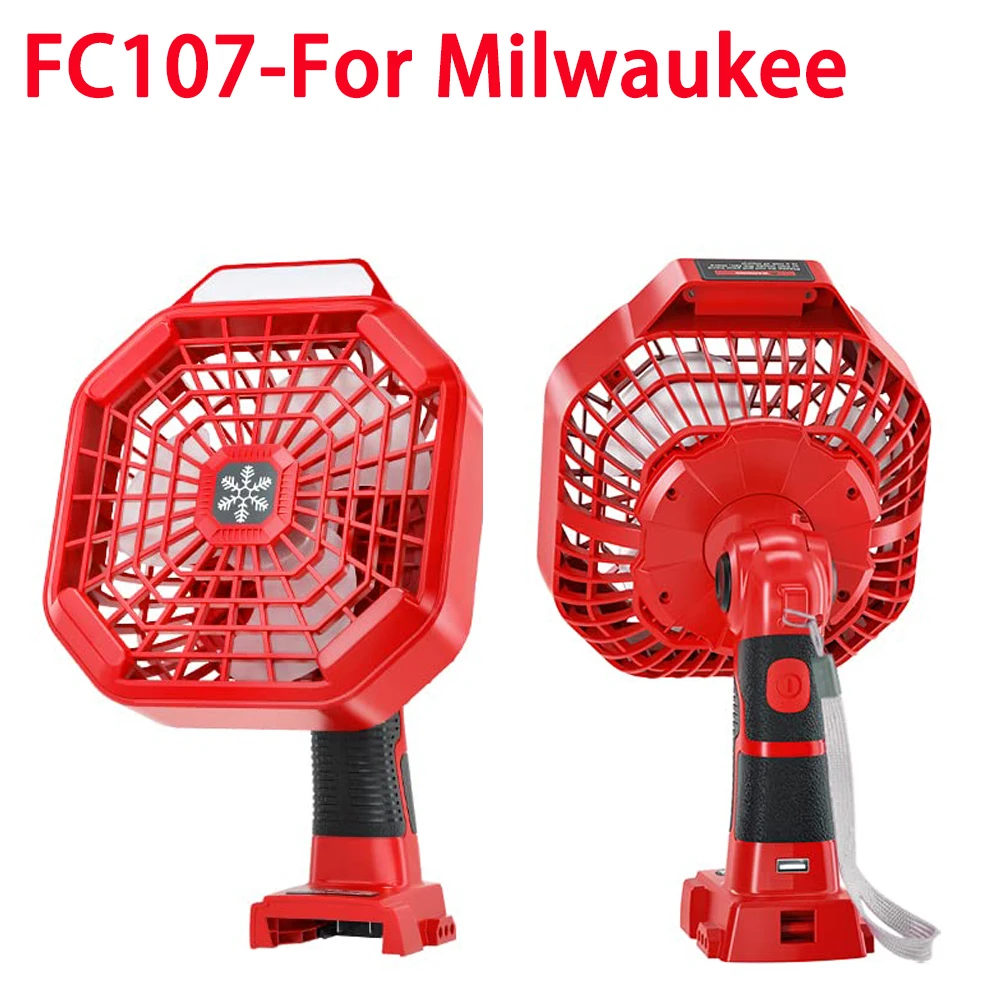 For Milwaukee 18V Battery Portable Camping Fan Rechargeable Handheld Fan 3 Speeds, 3 Light Modes for Camping, Power Outage Sites