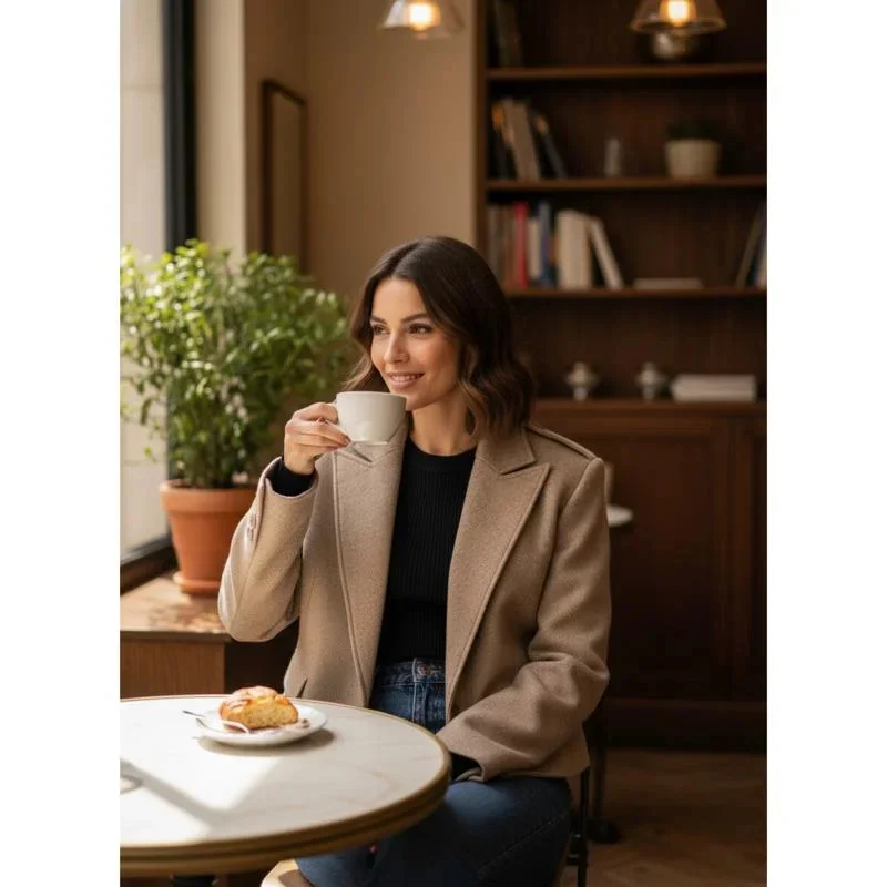 

Осенний шерстяной пиджак с подплечниками, дизайн Sense, индивидуальный крой, профессиональная офисная куртка, элегантная рабочая одежда для женщин