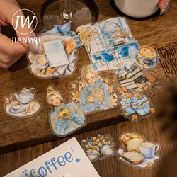 JIANWU Time with Coffee Series Vintage Character Landscaping Material Collage PET Sticker Creative DIY Journal Stationery