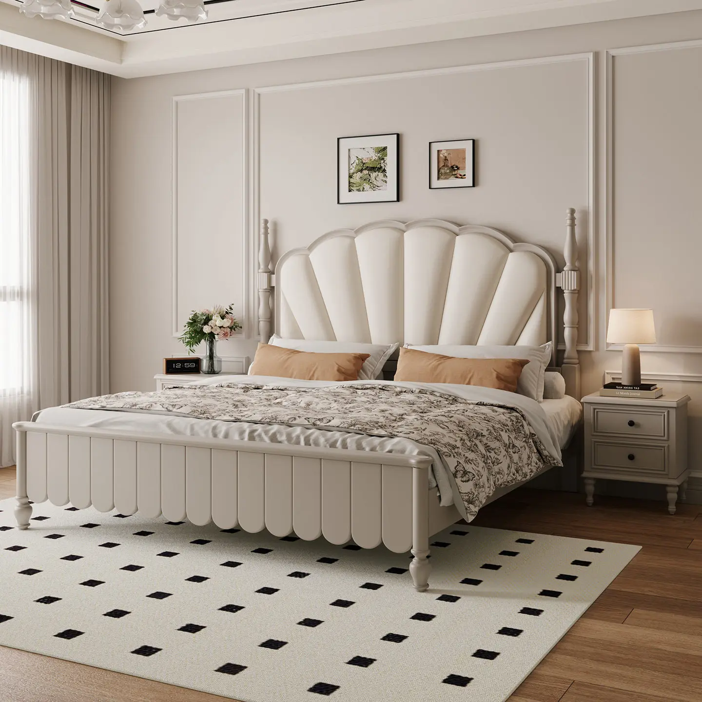 LH simple leather soft bed 1.8 meters wooden bed bedroom double bed