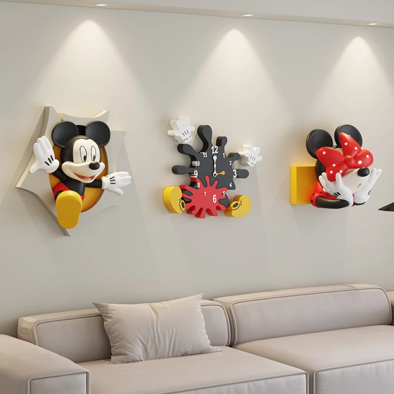 Cartoon Character Mickey Mouse Wall Clock Resin Model Sculpture Ornaments Creative Luxury Large Decoration Birthday Gifts Toy