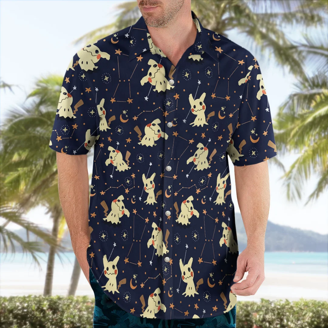 Tibetan Sky Mystery Full Print Short Sleeve Shirt for Men, Dark Cartoon, Hawaiian Beach Couple, Flower Shirt