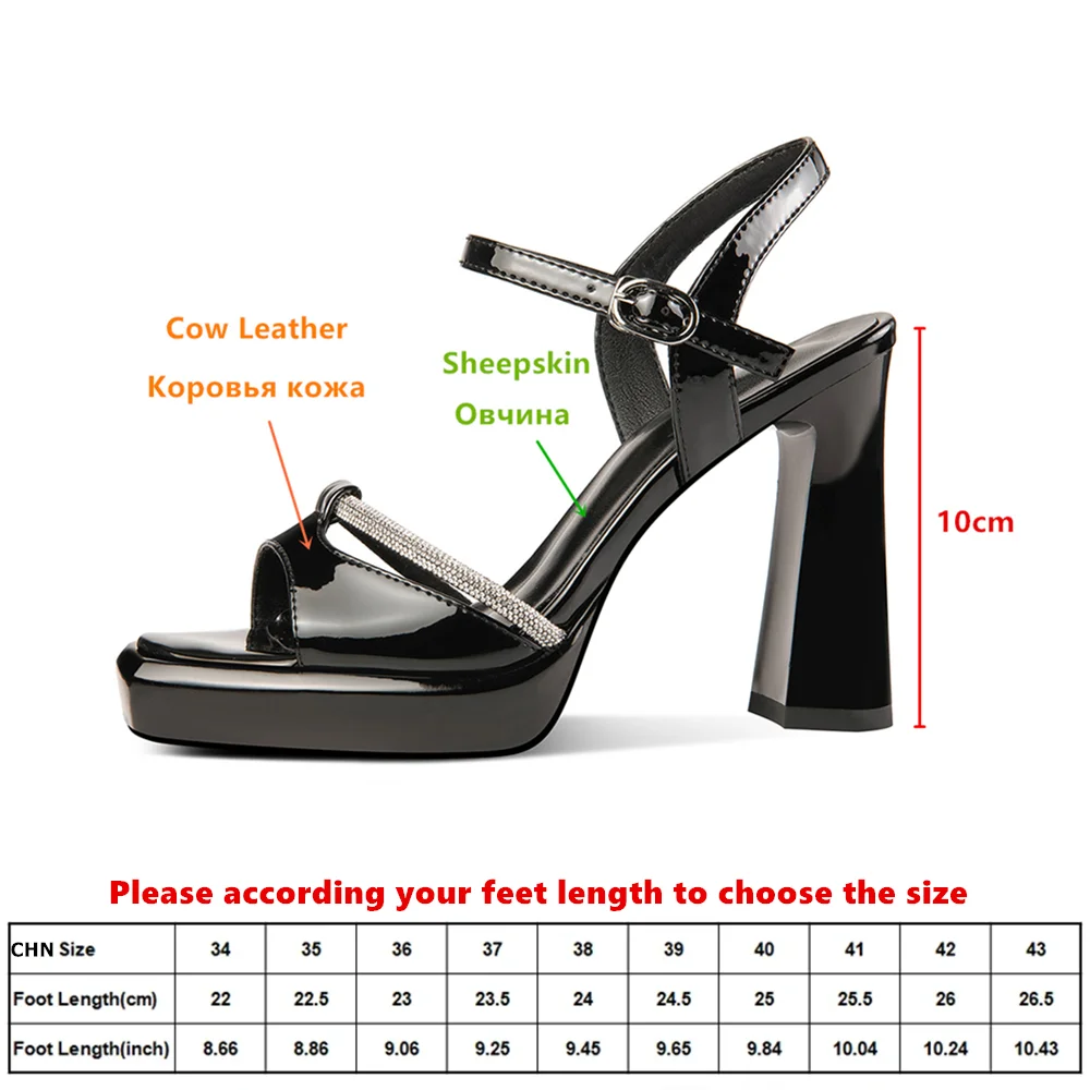 Aucegi New Summer Women Cow Lacquer Leather Sandals Platform High Heel Open Toe Party Event Sexy Buckle Ankle Strap Shoes