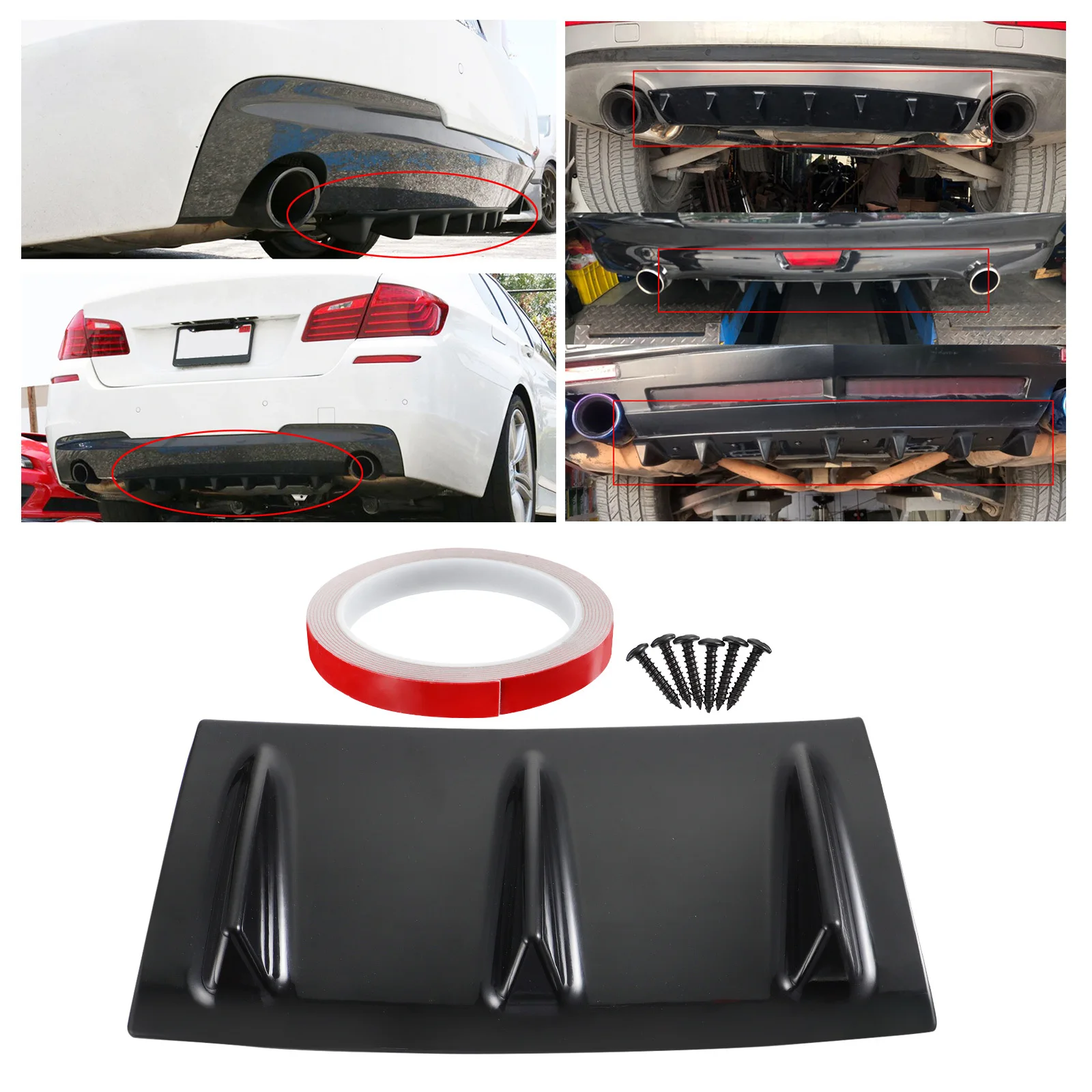 

1pc Car Rear Bumper Diffuser Spoiler Durable Abs Plastic Universal Fit No Drilling Required Truck Rear Lip Chassis Modification