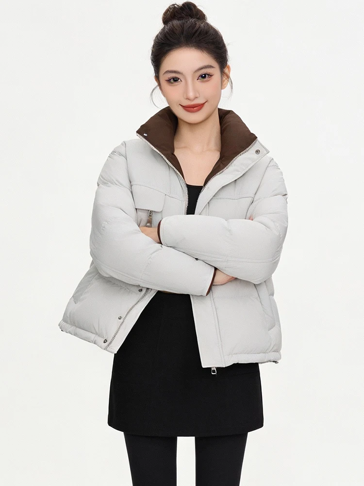 

Ele Stand Collar Thiened down Cotton Jaet Women's Faionable Warm Coat Korean Sle Loose Fit Long Sve Zipper