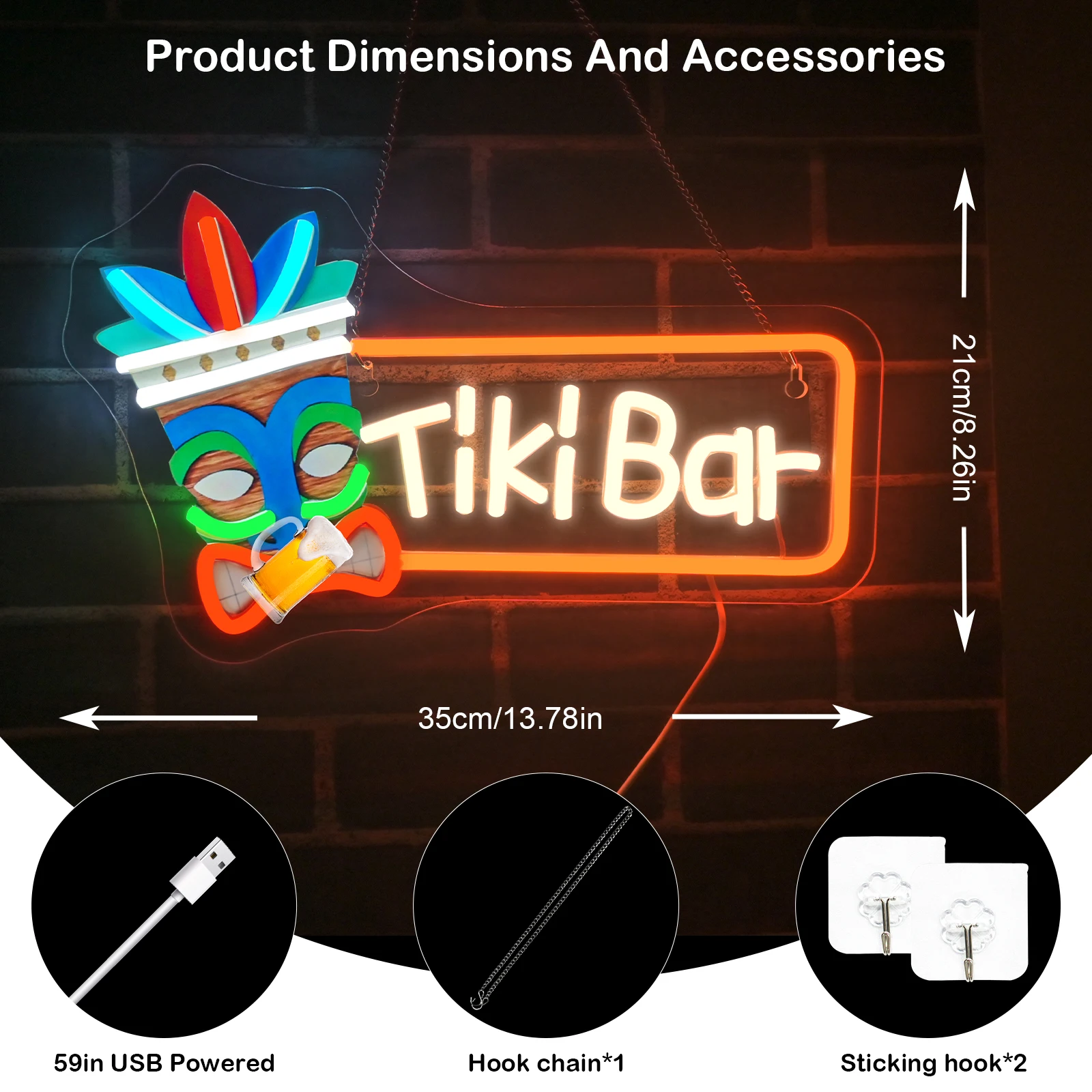 Tiki Bar Neon Sign UV Led Sign Light Wall Hanging Decor Neon Light with Push Button Control for Man Cave Pub Recreation Room view 3