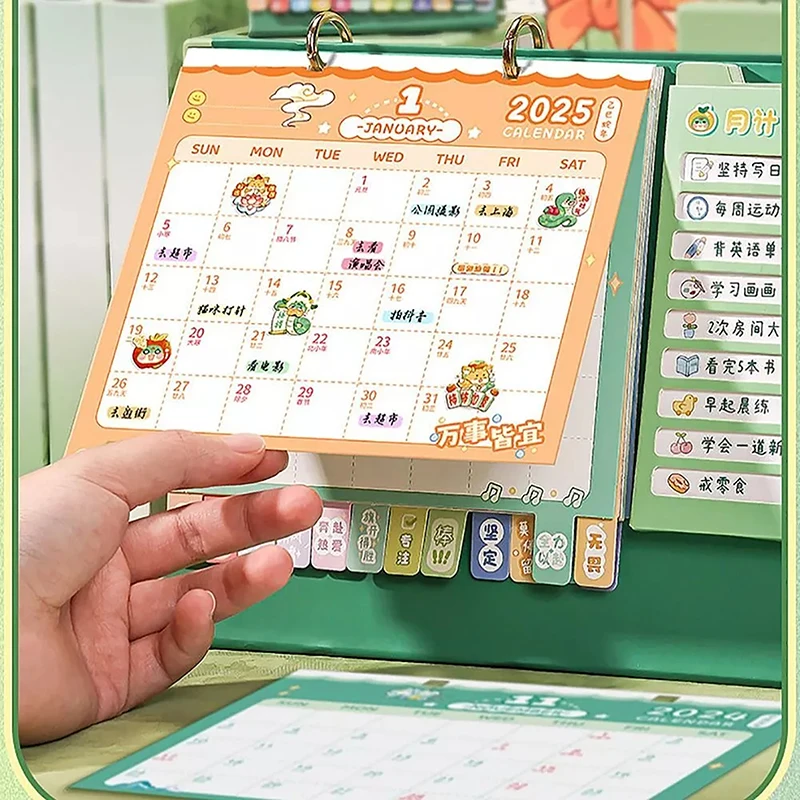 2025 Desk Calendar Cute Cartoon Capybara Snake Animal Desktop Ornament Date Book Manage Time Schedule Student Gift Calendar