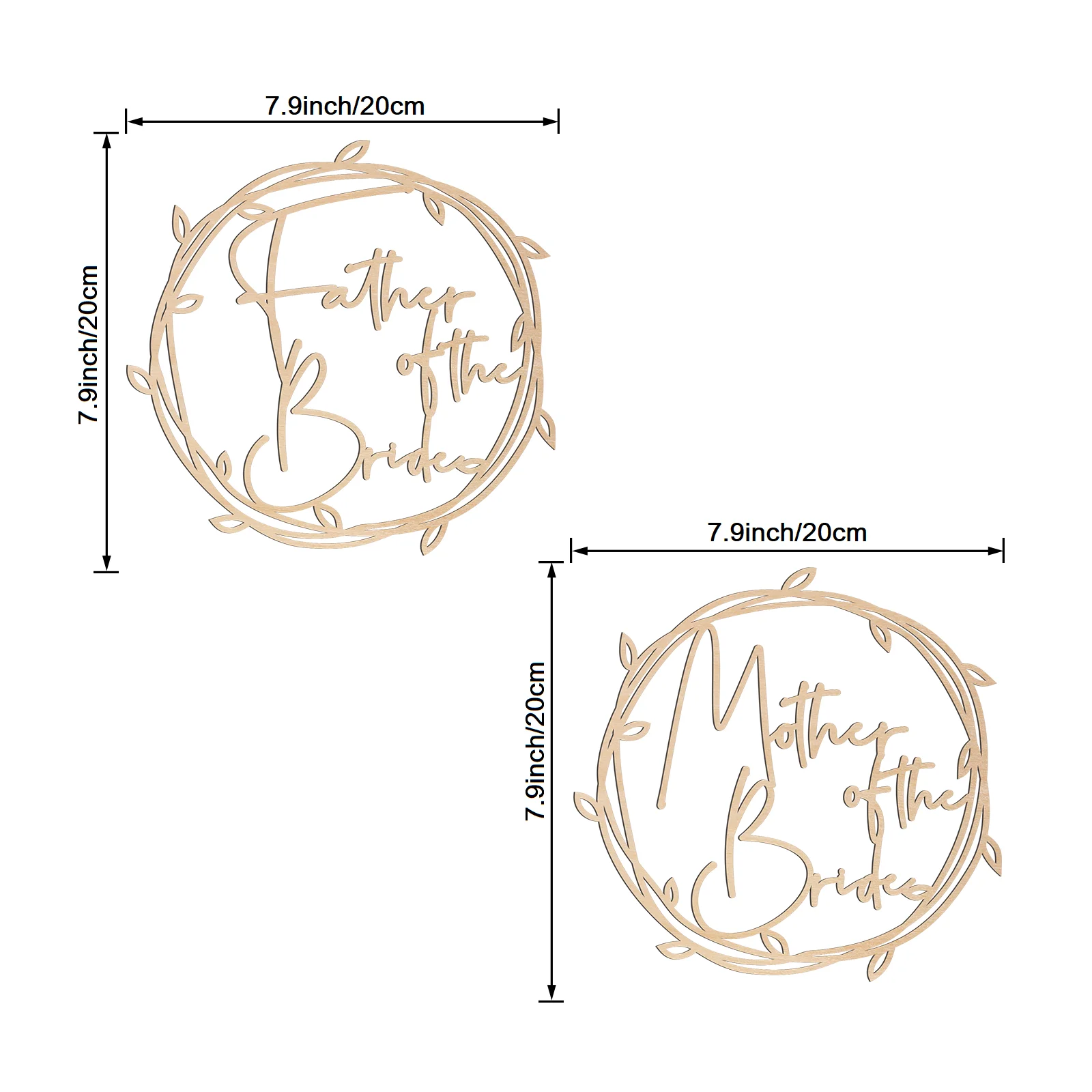 Set of 2 PCS Father of the Bride and Mother of the Bride Wood Chair Sign for Wedding Party Decorations (4mm Thickness)