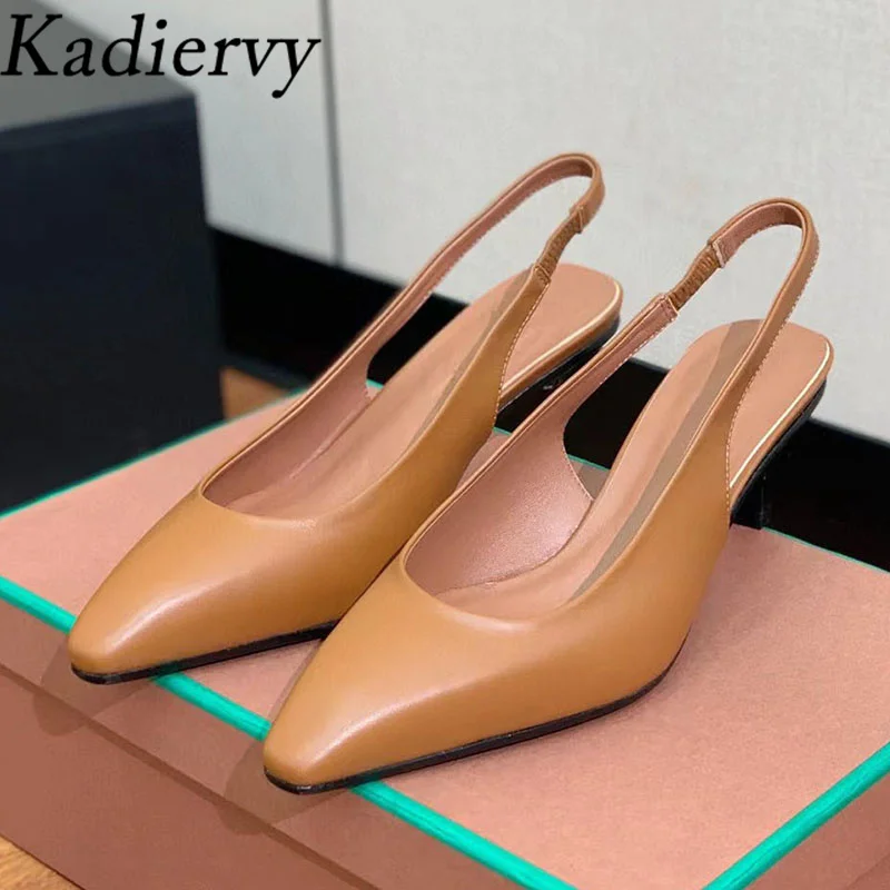 

Summer High Heels Women Pumps Pointed Toe Slingbacks Runway Shoes High Quality Genuine Leather Kitten Heels Sandals Woman