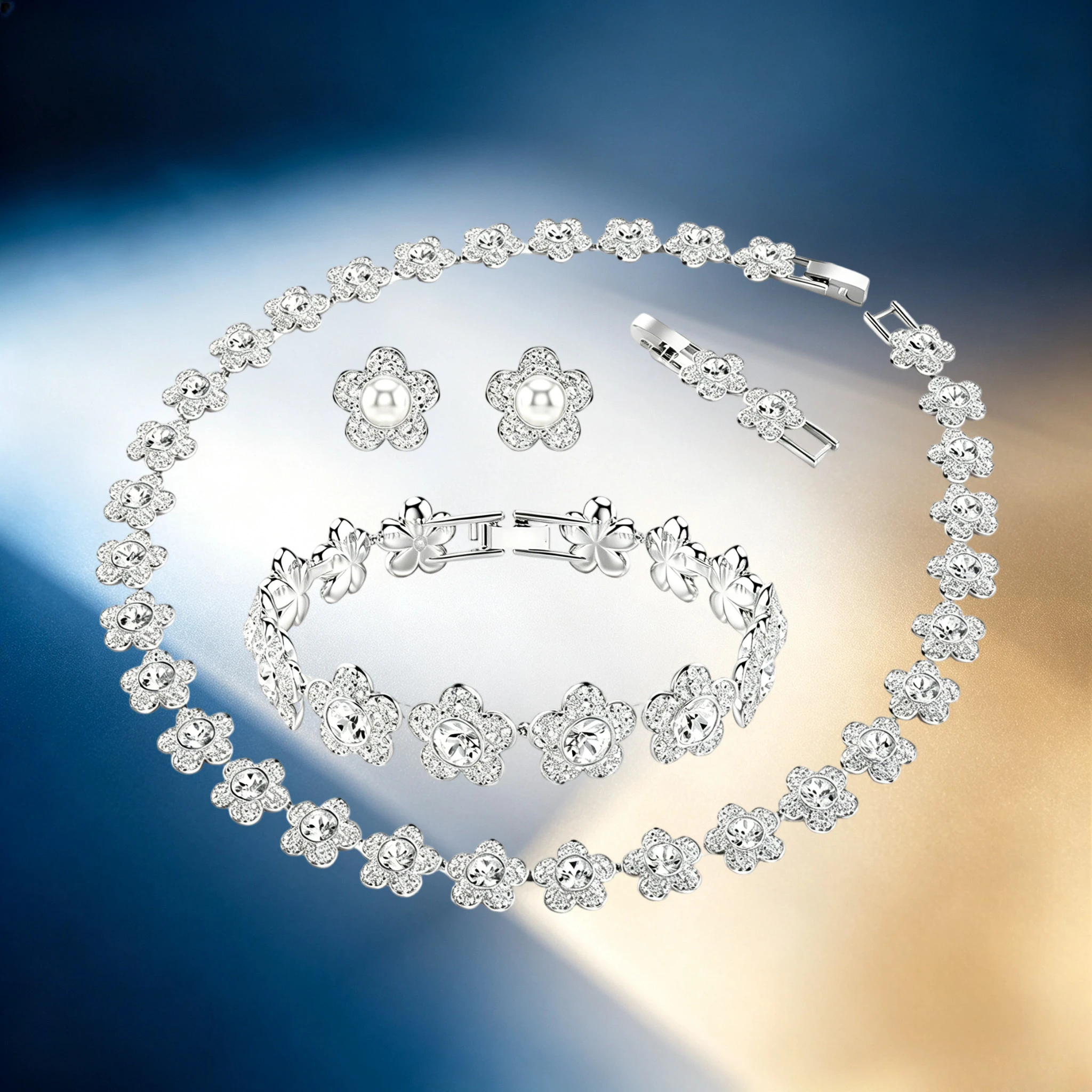2026 New Original Exquisite Reversible  Cut Crystal Bracelet Necklace Earrings Ring Fashion Women's Jewelry Set Party Gift