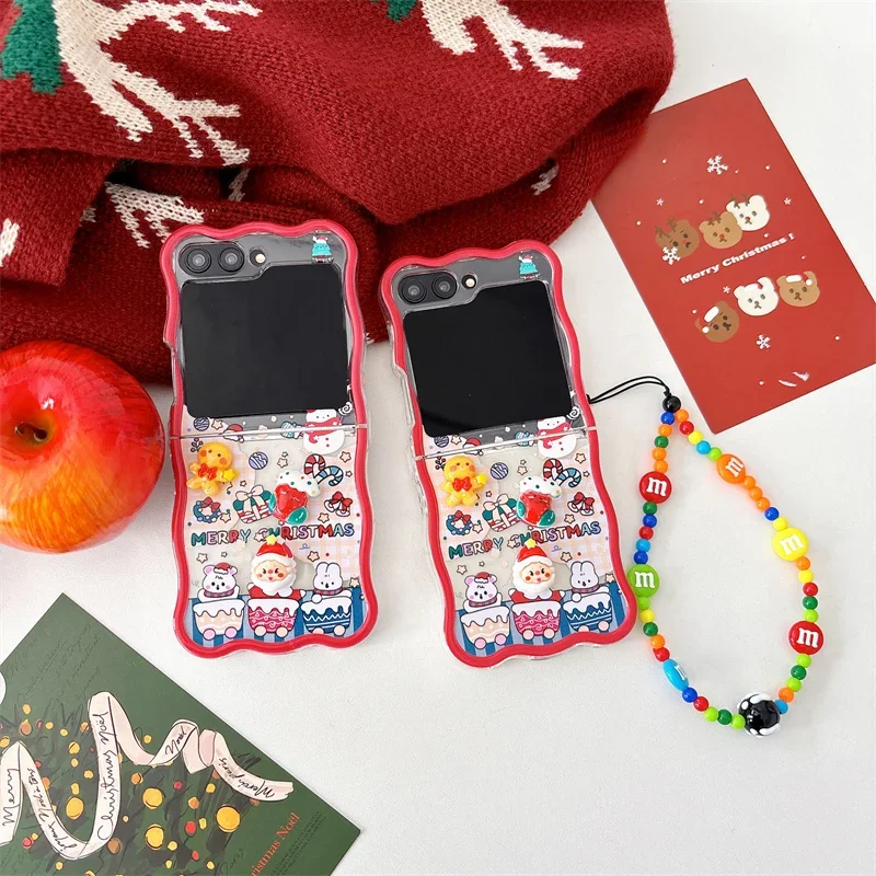 

Cartoons Santa Claus Phone Case For Samsung Galaxy Z Flip 6 5 4 3 Cover with Chain Christmas Silicone Cases For Z Flip5 Flip4 5G