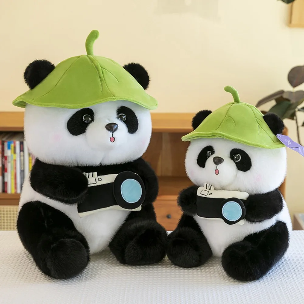 Simulation Cuddly Panda Plush Toys Fluffy Soft Panda Holding Camera Doll Stuffed Lovely Panda Doll Christmas Gift