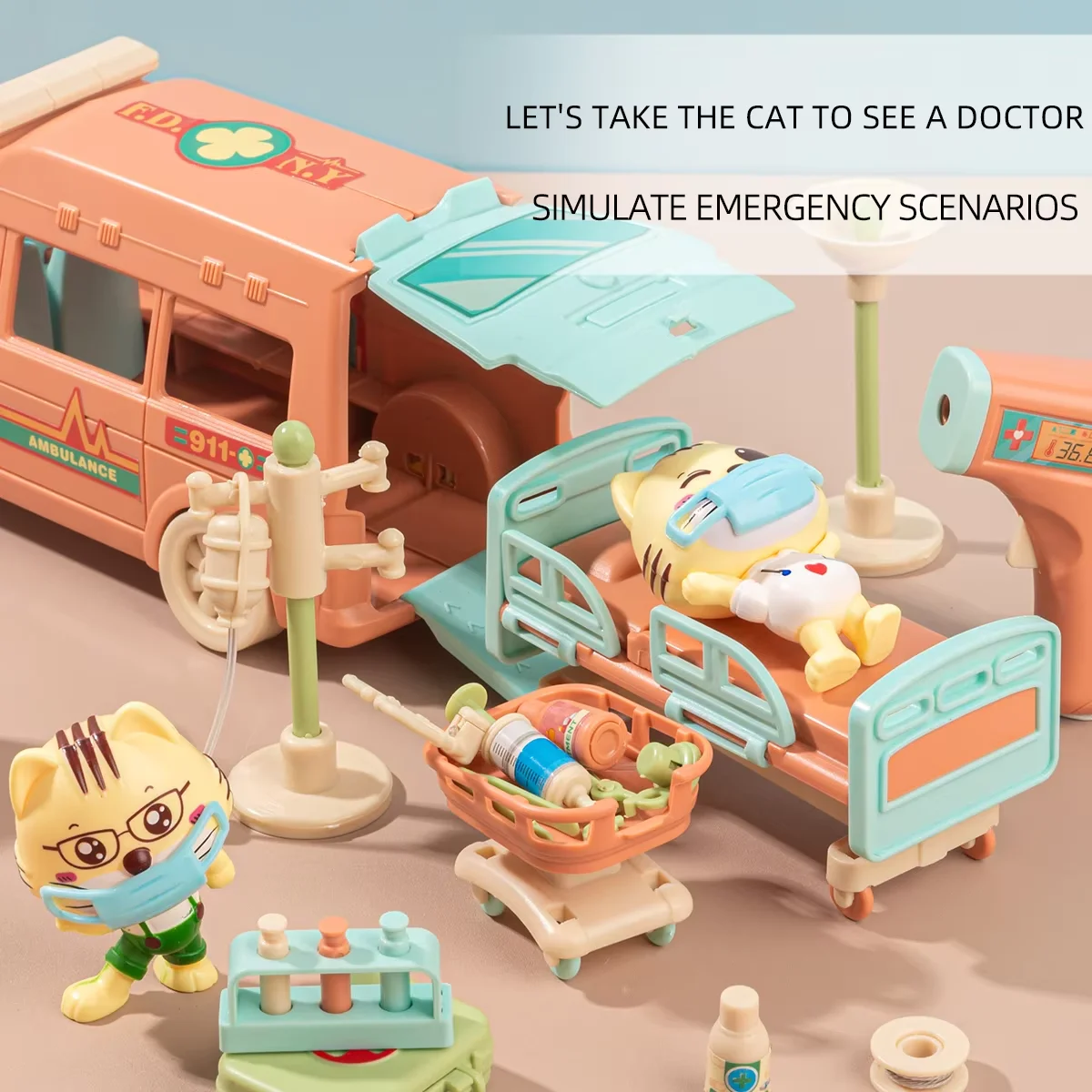 Muñecas para gatos, juguetes para juego de imitación para mascotas, figuras de juguete, juguete de ambulancia hospitalaria, juguetes educativos, juego para el cuidado de mascotas, Hospital