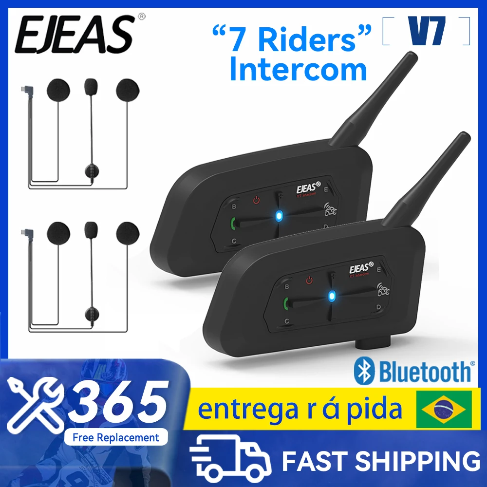 

EJEAS V7 Motorcycle Bluetooth Walkie-talkie Waterproof Helmet Earphone Bluetooth Communicator Noise-canceling for 7 People Ride
