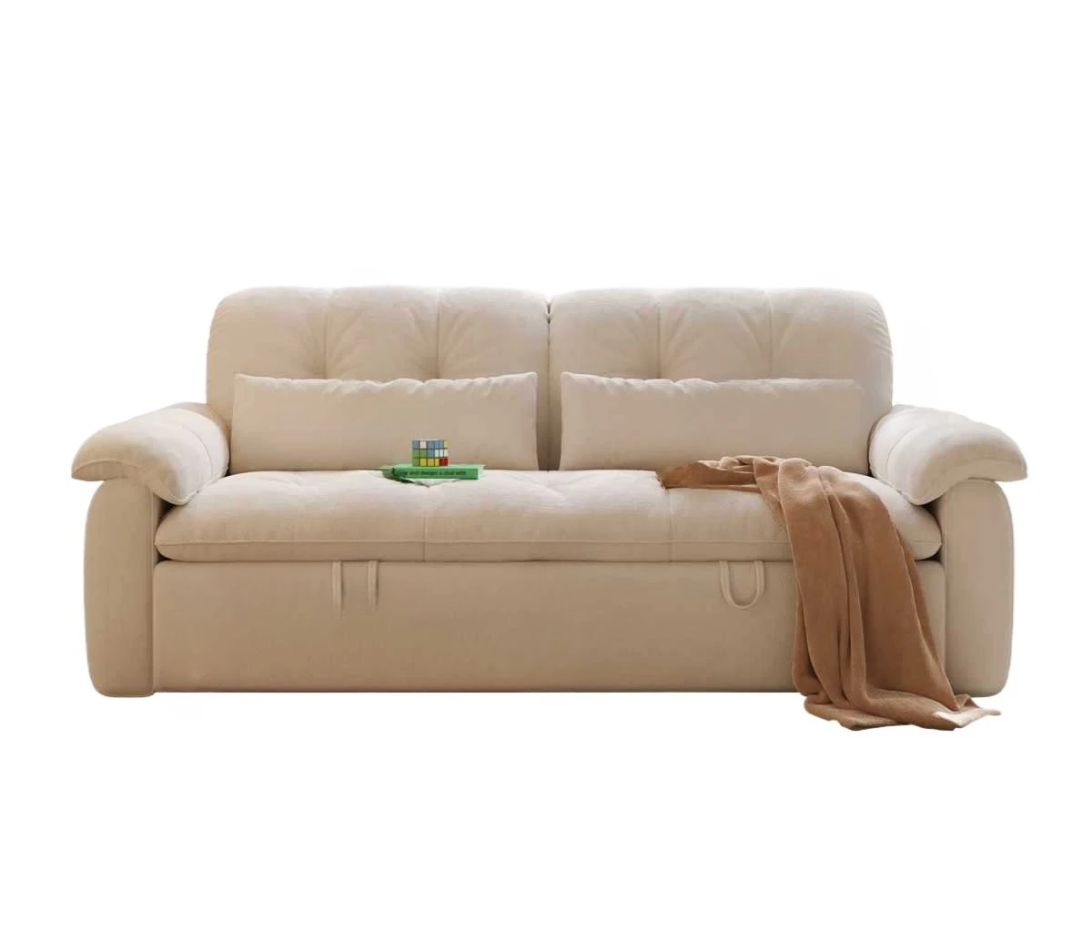 

Wooden house cream wind fat cat sofa bed integrated dual-purpose small apartment living room