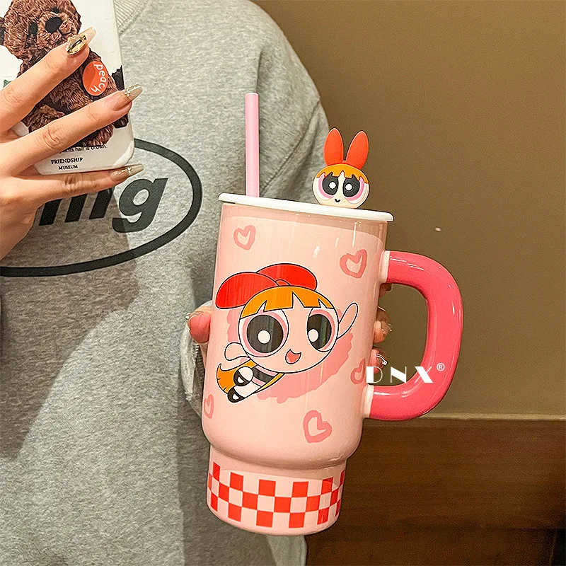 The Powerful Girls Ceramic Cup Cute Large Capacity Mug Office Home With Lid And Straw Water Cup Box Surprise Birthday Gift