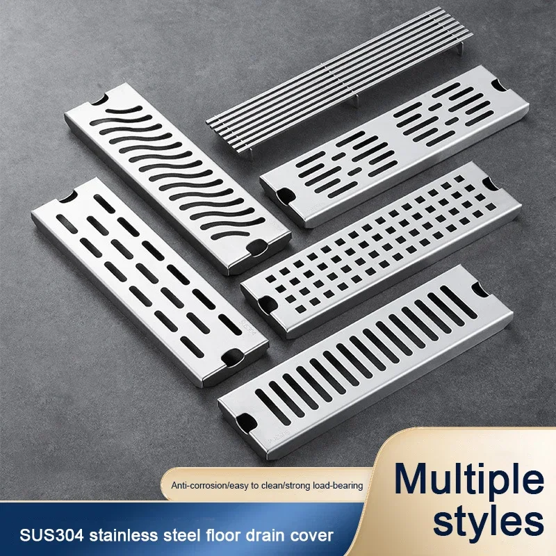 

Stainless Steel Floor Drain Cover Rectangle Long Strip Cover Filter Bathroom Balcony Pool Floor Drain Cover Drain Hair Catcher