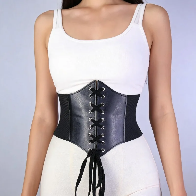 Black Underbust Waist Cincher Trainer PU Leather Elastic Sexy Bridal Corsets Gothic Body Shapewear Women's Bustier Corset