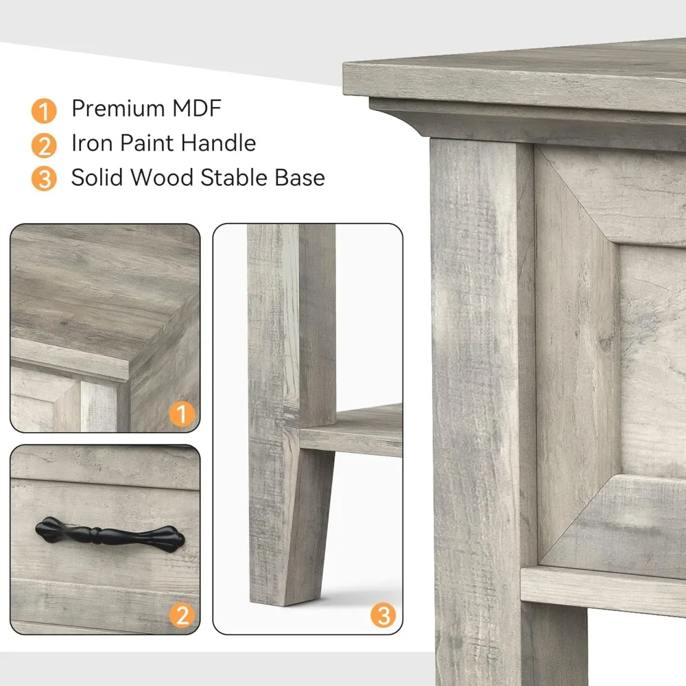 طقم طاولات ليلية مكون من 2، طاولة نهائية مع درج، توفر مساحة طاولة جانبية، أرفف تخزين بطبقتين مع خزانة ملابس، طاولة بجانب السرير #6