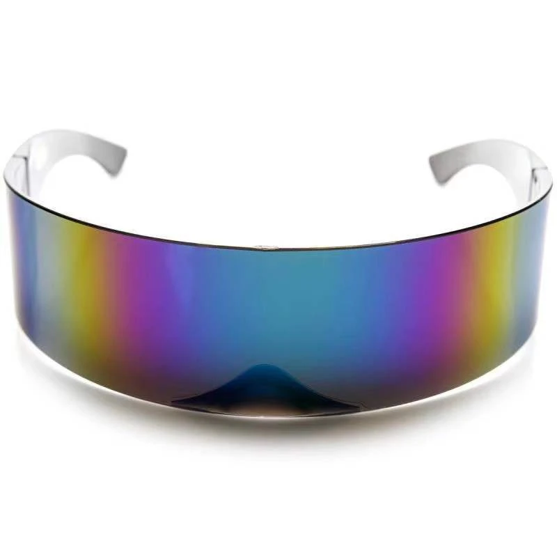 Futuristische Damen-Sonnenbrille mit schmalem Visier, Laser-Brille, Persönlichkeit, verspiegelte Gläser, integrierte Herren-Sonnenbrille – Detail 8