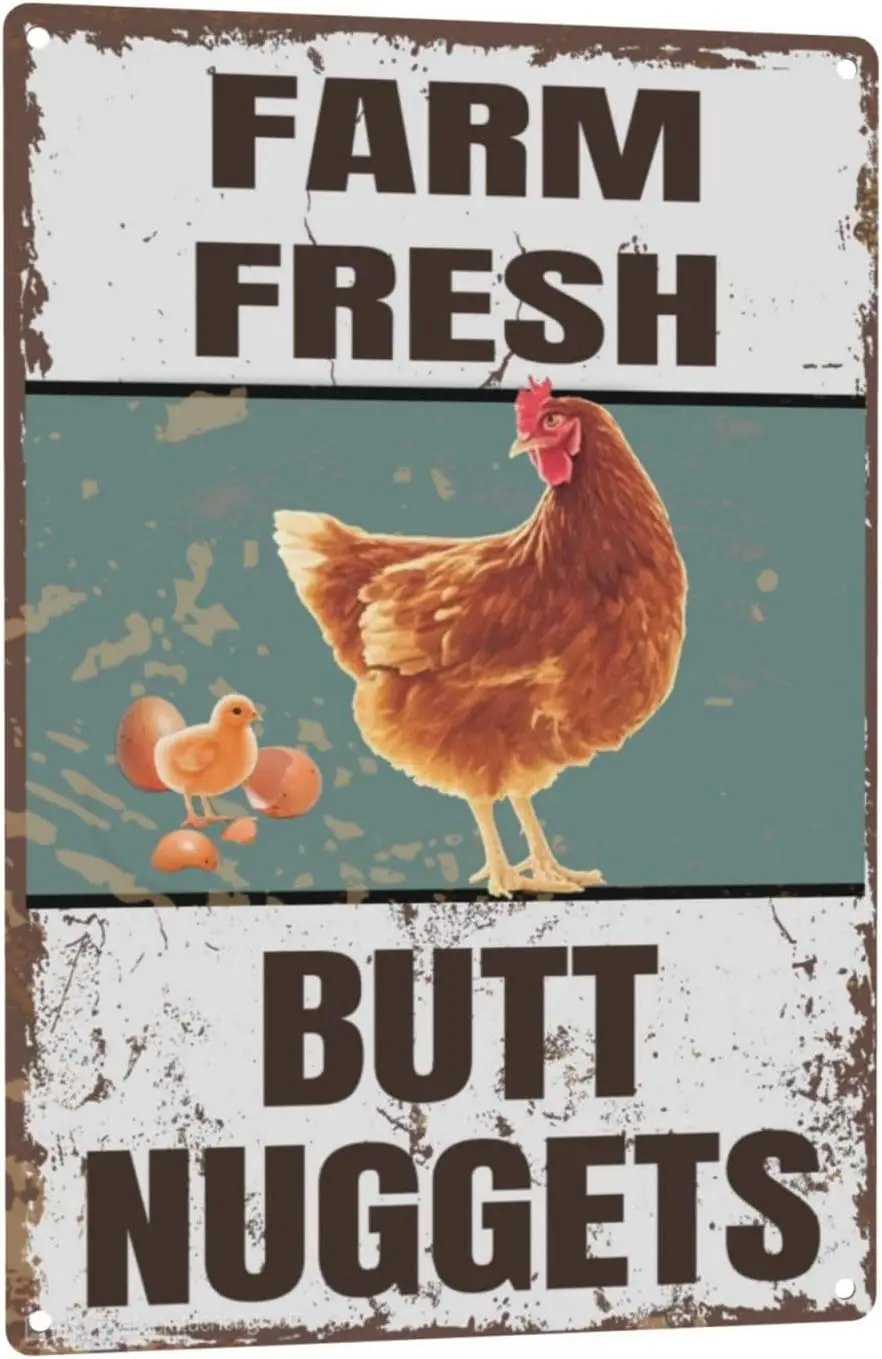 Vintage Metal Signs Chicken Coop Signs Farm Fresh Butt Nuggets Signs for Farm Yard Decor, Tin Sign for Home Kitchen Outdoor Deco