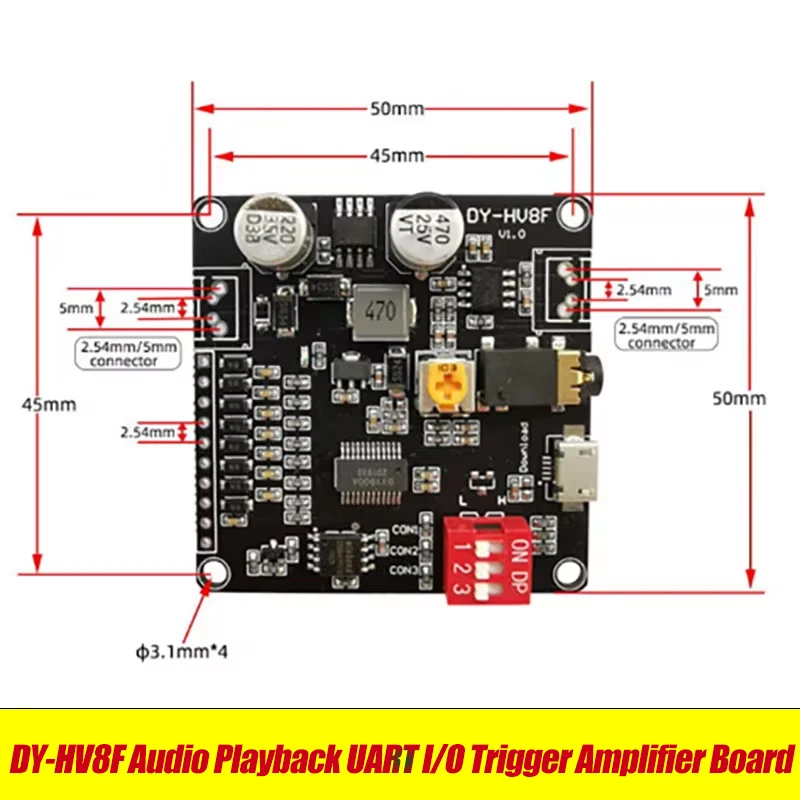 

Voice Playback Module MP3 Music Player UART I/O Trigger Amplifier Board DY-HV8F With 8MB Flash Storage MP3 Music Player