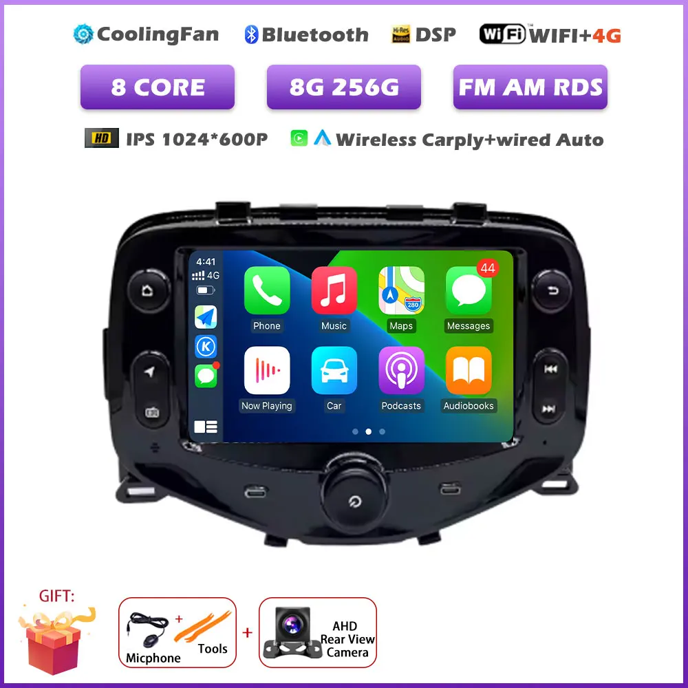 Android 16 Auto Autoradio voor Toyota Aygo Peugeot 108 Citroen C1 2014-2021 Multimedia Videospeler Navigatie Stereo GPS apparatuur