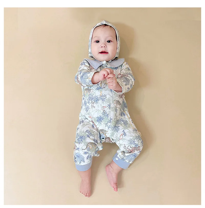 2023 Autumn/Winter New Baby Long Sleeve Wear Pure Cotton Creeper Romper Boys Girls O-Nwck One Piece Pajamas Going Out