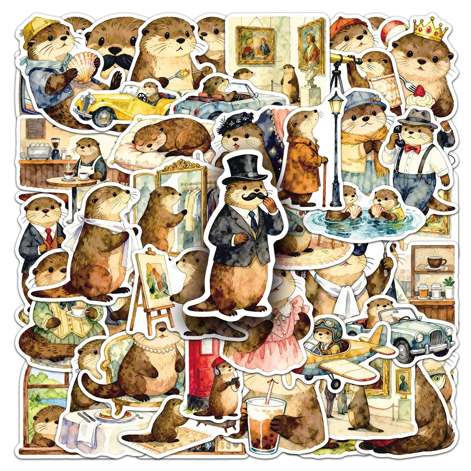 

50PCS Kawaii Otter Funny Stickers Personalized Cute Cartoon DIY Stationery Box Scooter Water Cup Phone Case Sticker Graffiti