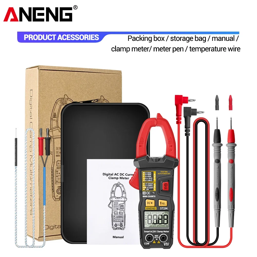 ANENG ST194 Digital 6000 Count True RMS Multimeter Clamp Meter DC/AC Current Clamp Voltage Car Tester Hz Capacitance Ohm Tool