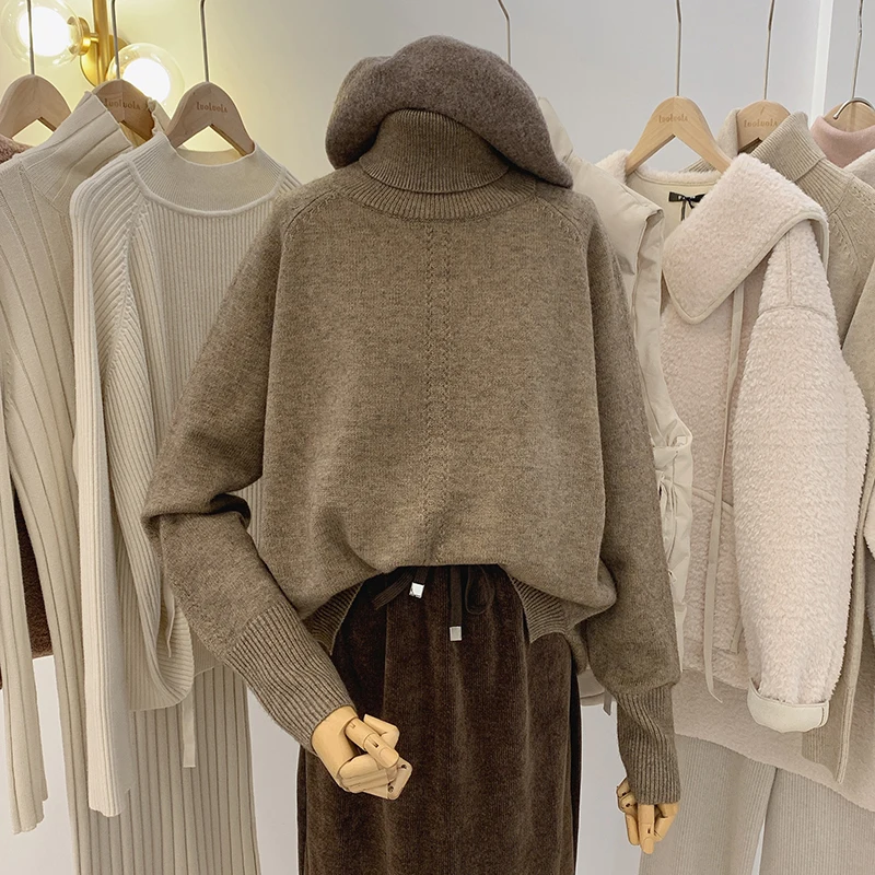 Lolo High Ne Maglieria da donna Allentata Casual Sle Inverno New Faion Warm Thiened Long Sve Colore puro Adatto ai pendolari