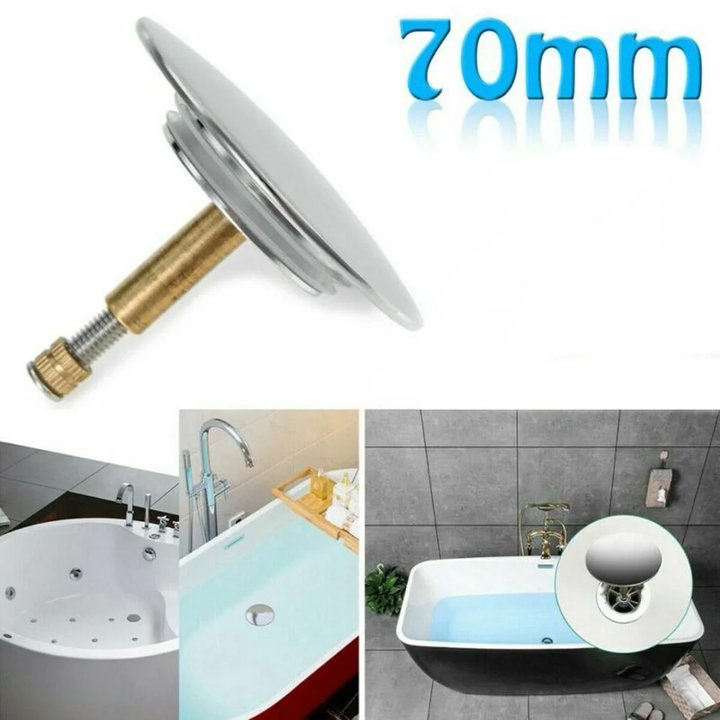 70mm Bathtub Drain Stopper Silver Basin Waste Stopper Plug Bath Replacement Pop-Up Plug For Most Sinks Bath Tubs