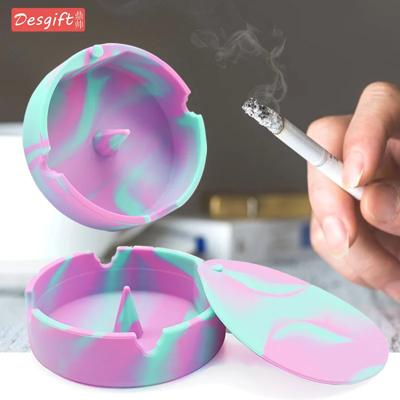 Cigarette Holder Silicone Ashtray Soft Eco-friendly Ash Tray Holder Heat-resisting Fluorescent Ashtray With Cover