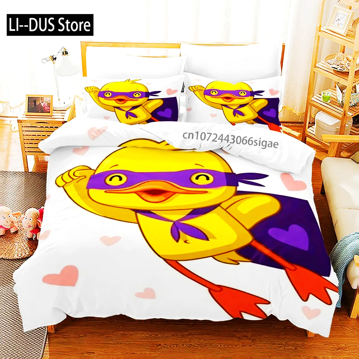 

Yellow Duck Bedding Set Single Twin Full Queen King Size Little Duck Bed Set Aldult Boys Bedroom Duvetcover Sets 3D Print 015