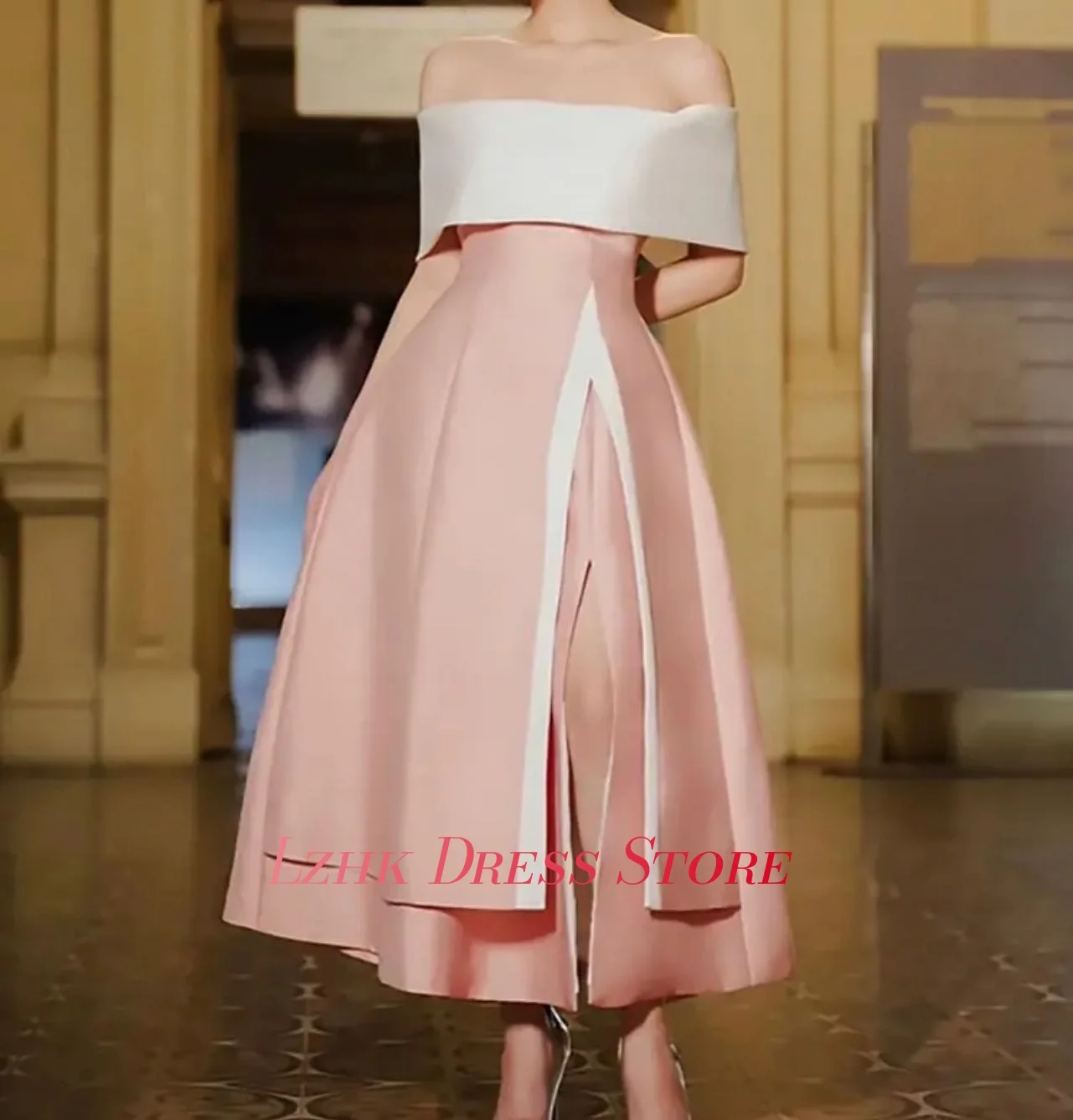 Robe de soirée trapèze en Satin de tempérament personnalisé, épaules dénudées, à plusieurs niveaux, Sexy, manches courtes, col bateau, longueur cheville, robes de soirée