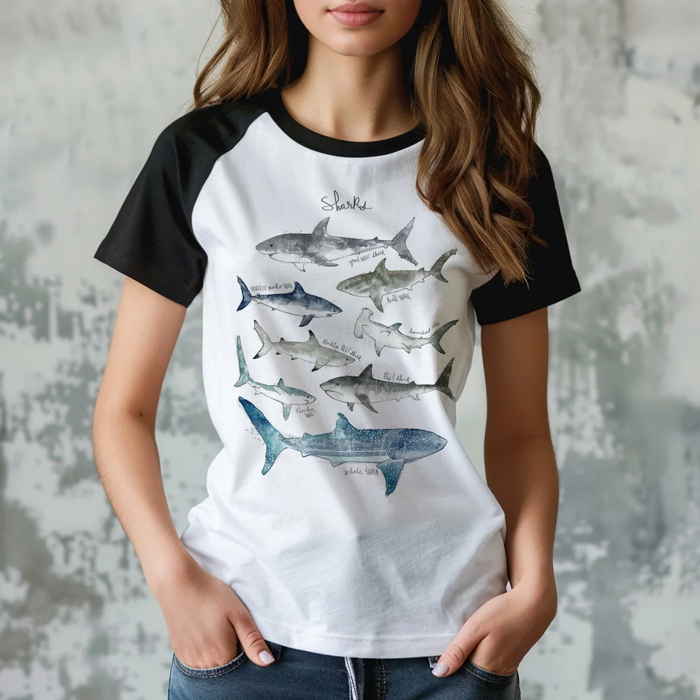 Top con estampado de Whales para mujer, ropa de calle de manga de anime, top de verano